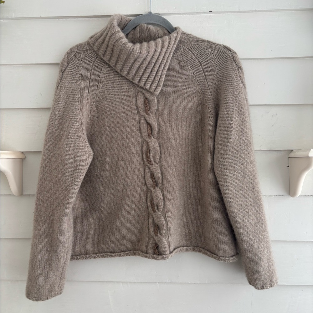 Daniel Bishop 100% Cashmere Foldover Neck Beige Sweater Women’s Size XL